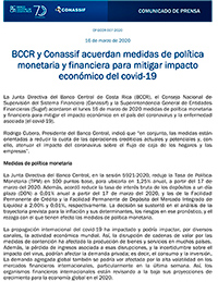 BCCR y Conassif acuerdan medidas de política monetaria y financiera para mitigar impacto económico del covid-19