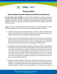 Posición oficial  Banco Nacional anuncia medidas ante Directriz Presidencial
