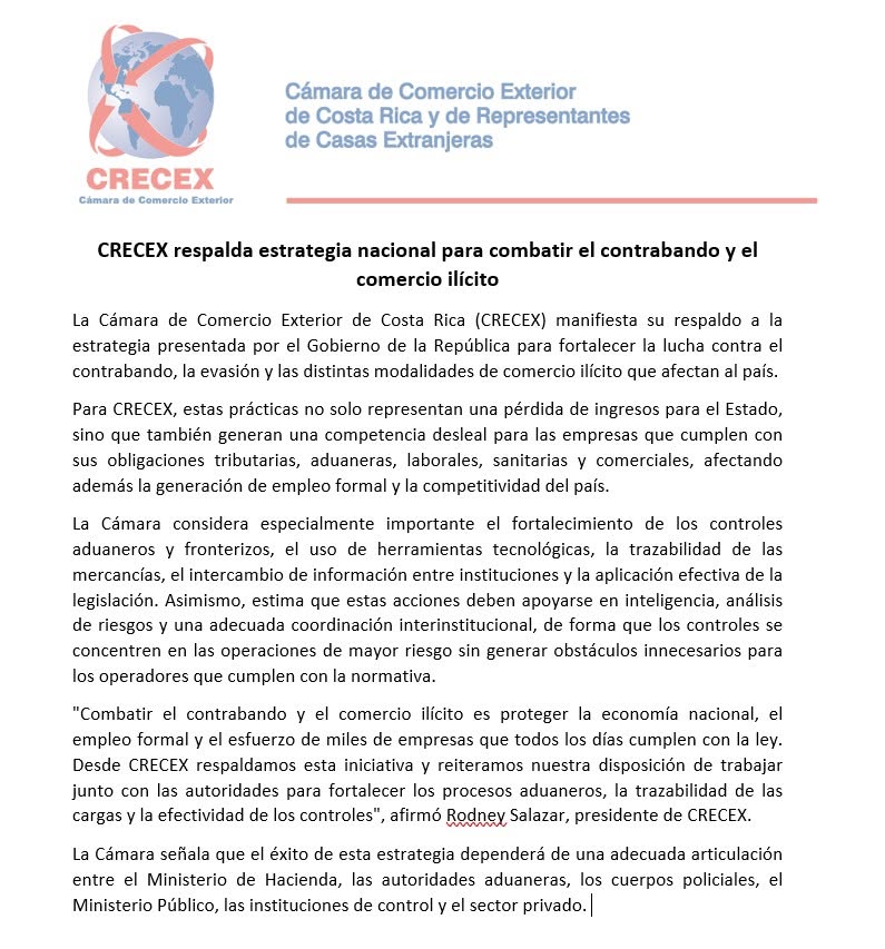 CRECEX respalda la estrategia nacional para combatir el contrabando y el comercio ilícito en Costa Rica.