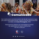 Comunicado de CRECEX sobre cierre de oficinas el 31 de agosto de 2026 por el Día de la Persona Negra y la Cultura Afrocostarricense.