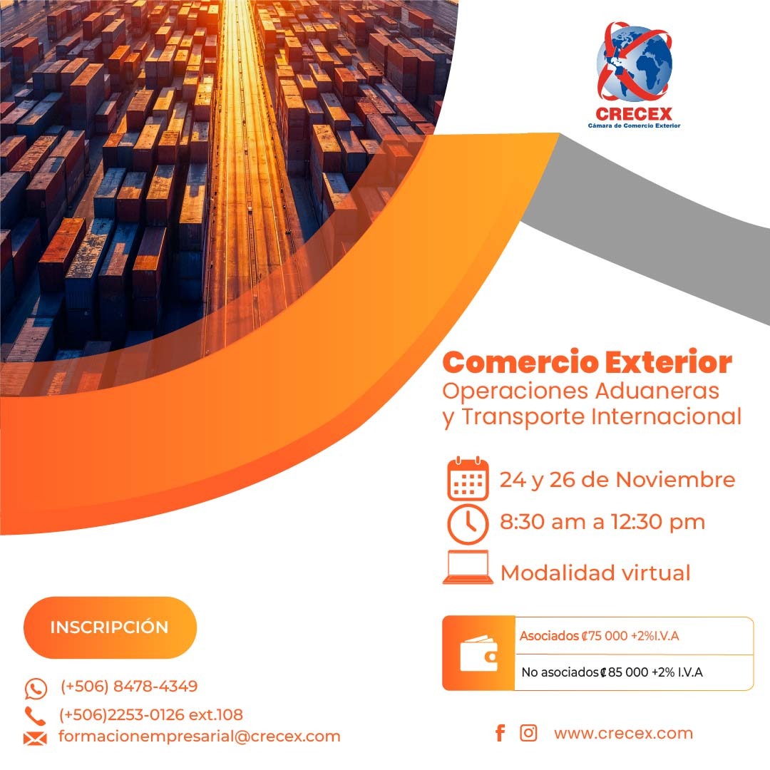 Capacitación Comercio Exterior: Operaciones Aduaneras y Transporte Internacional de CRECEX, 24 y 26 de noviembre de 2026.
