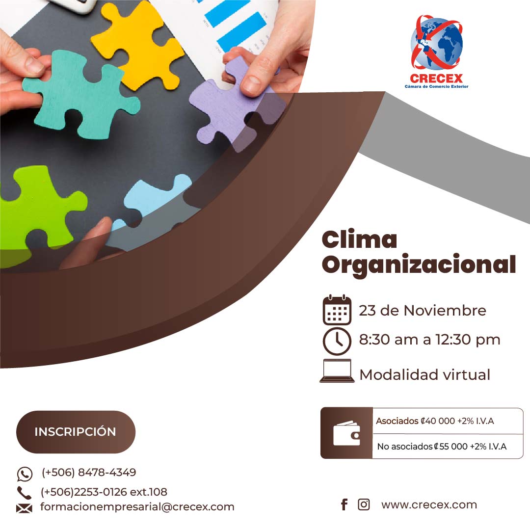 Capacitación Clima Organizacional de CRECEX, 23 de noviembre de 2026, modalidad virtual.
