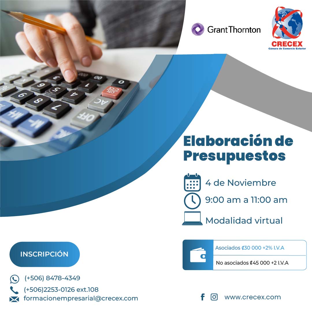 Capacitación Elaboración de Presupuestos de CRECEX y Grant Thornton, 4 de noviembre de 2026, modalidad virtual.