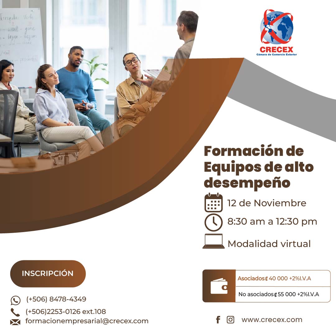 Capacitación Formación de Equipos de Alto Desempeño de CRECEX, 12 de noviembre de 2026, modalidad virtual.